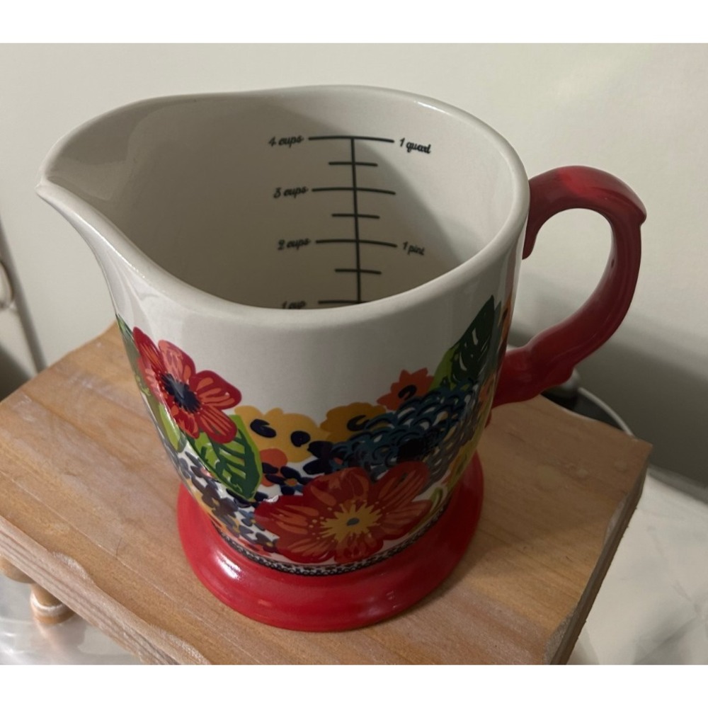 Pioneer Woman Dazzling Dahlias Stoneware 4 Cup Floral Pitcher Red Decor - Picture 3 of 5